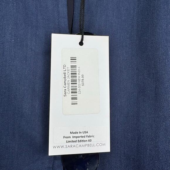 NWT Sara Campbell Carmen Linen Jacket Size 4 Navy Ruffle Cuff Coastal Preppy - Picture 15 of 16
